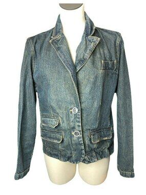 Duck Head Jean Jacket Womens XL Denim Blue Distressed Pockets Buttons